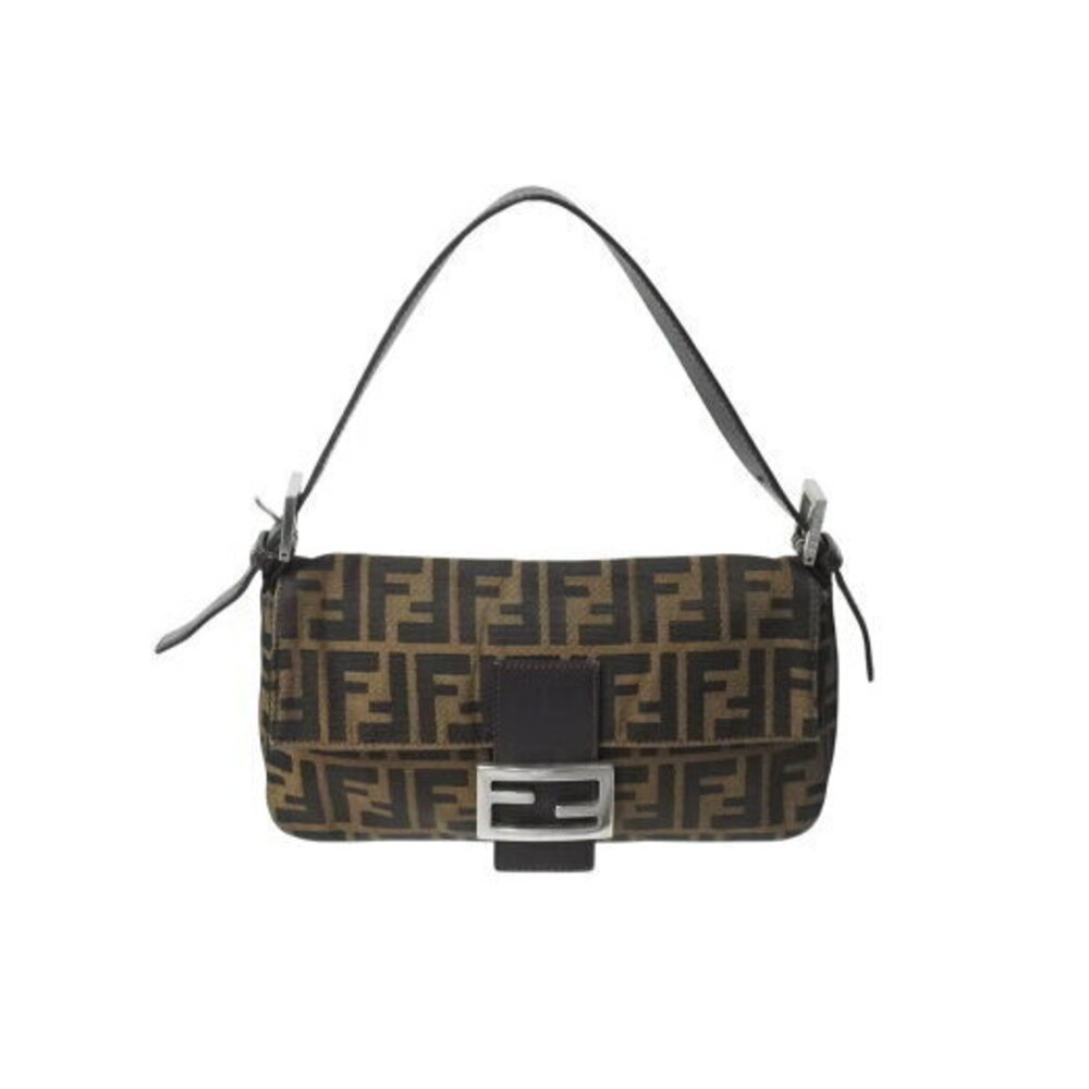 FENDI Mamma Bucket Hobo Shoulder Bag Zucca Canvas Leather